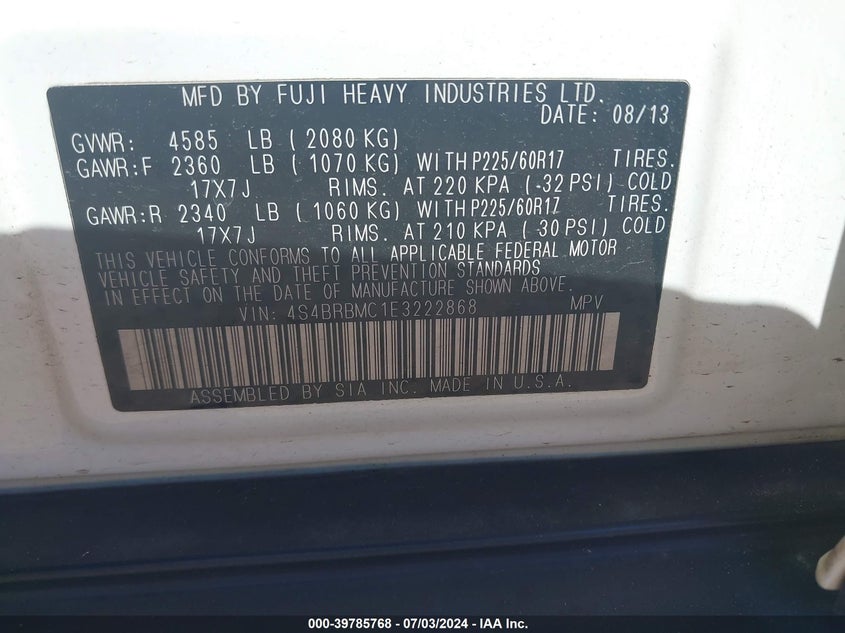 2014 SUBARU OUTBACK 2.5I LIMITED - 4S4BRBMC1E3222868