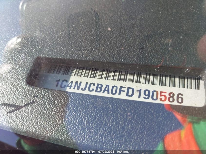 2015 Jeep Compass Sport VIN: 1C4NJCBA0FD190586 Lot: 39785794