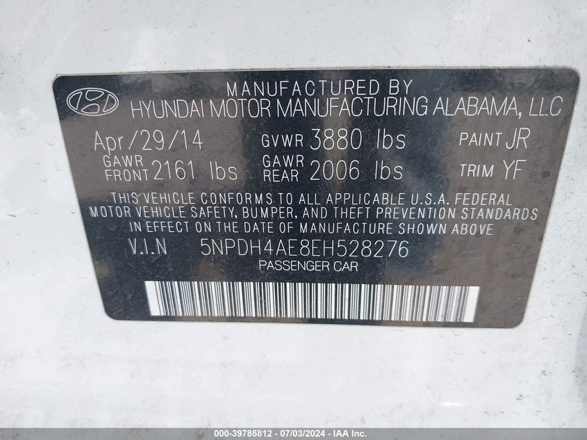 2014 Hyundai Elantra Se VIN: 5NPDH4AE8EH528276 Lot: 39785812