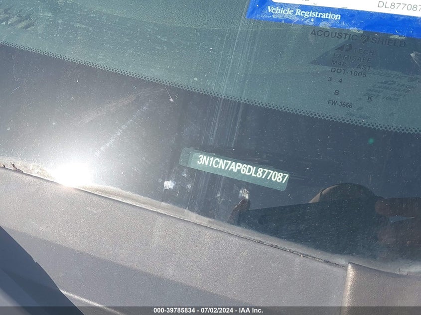 2013 Nissan Versa 1.6 Sv VIN: 3N1CN7AP6DL877087 Lot: 39785834
