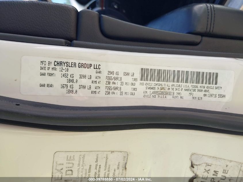 2011 Jeep Grand Cherokee Limited VIN: 1J4RR5GG8BC603318 Lot: 39785850