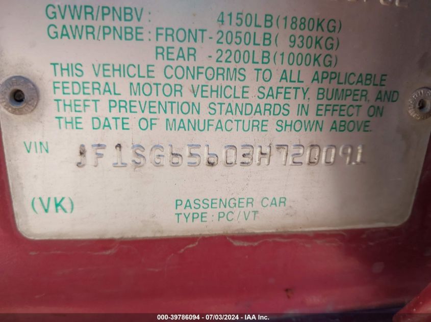 2003 Subaru Forester Xs VIN: JF1SG65603H720091 Lot: 39786094