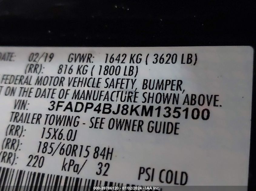 2019 FORD FIESTA SE - 3FADP4BJ8KM135100