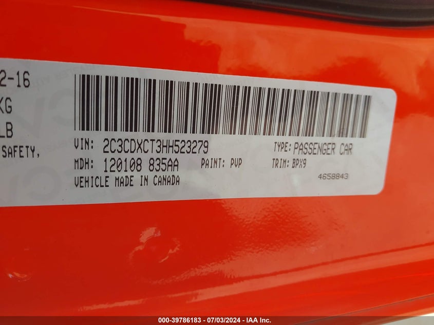 2017 Dodge Charger R/T Rwd VIN: 2C3CDXCT3HH523279 Lot: 39786183