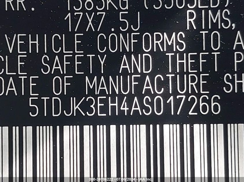 2010 Toyota Highlander Se V6 VIN: 5TDJK3EH4AS017266 Lot: 39786222