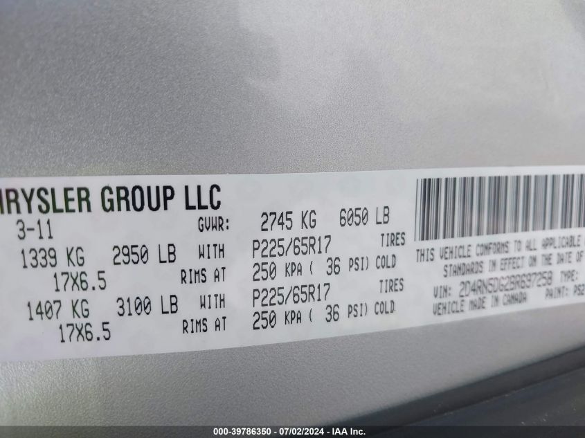 2011 Dodge Grand Caravan Crew VIN: 2D4RN5DG2BR697258 Lot: 39786350