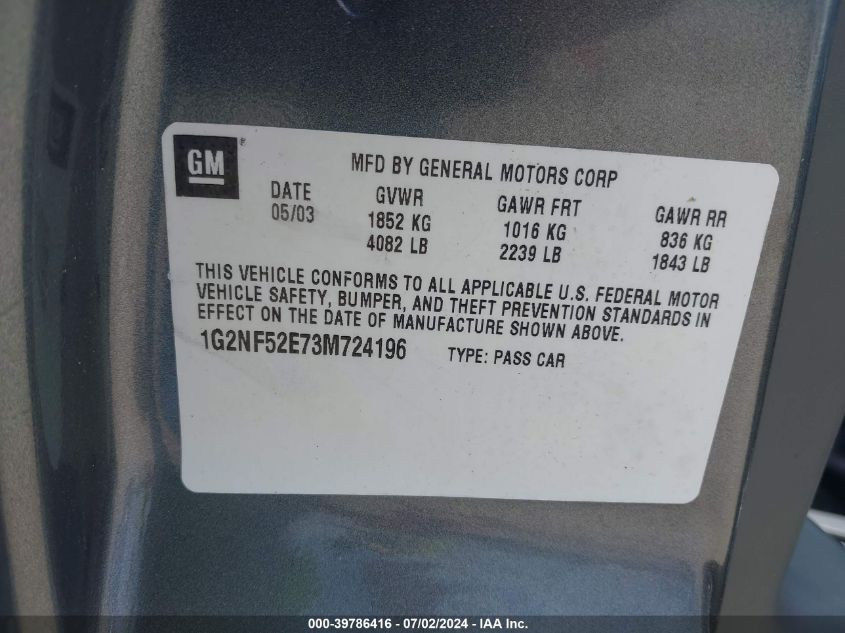 2003 Pontiac Grand Am Se1 VIN: 1G2NF52E73M724196 Lot: 39786416