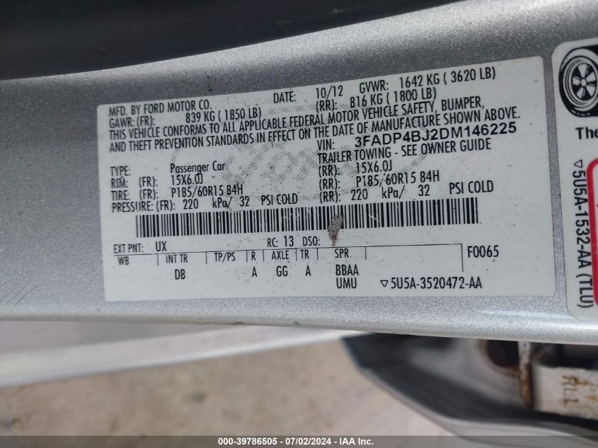 2013 FORD FIESTA SE - 3FADP4BJ2DM146225