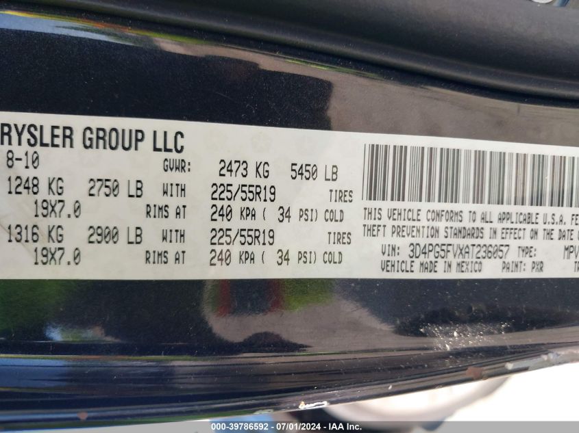 2010 Dodge Journey Sxt VIN: 3D4PG5FVXAT236057 Lot: 39786592