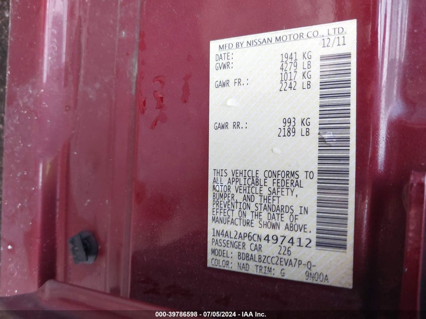 1N4AL2AP6CN497412 2012 Nissan Altima 2.5 S