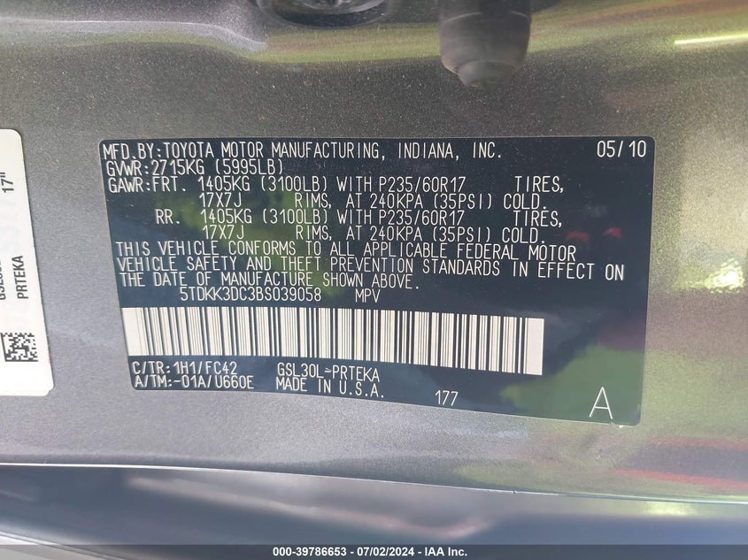 2011 Toyota Sienna Le V6 VIN: 5TDKK3DC3BS039058 Lot: 39786653