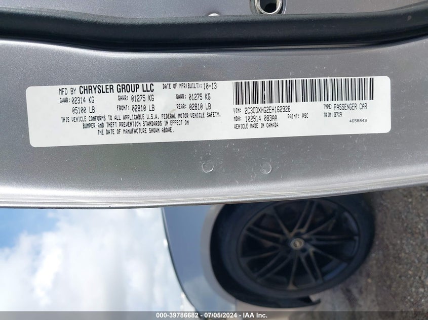 2014 Dodge Charger Sxt VIN: 2C3CDXHG2EH162926 Lot: 39786682