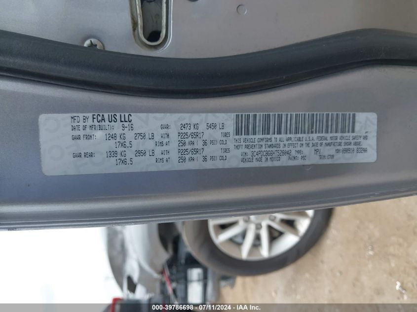 2017 Dodge Journey Sxt VIN: 3C4PDCBG6HT528042 Lot: 39786698