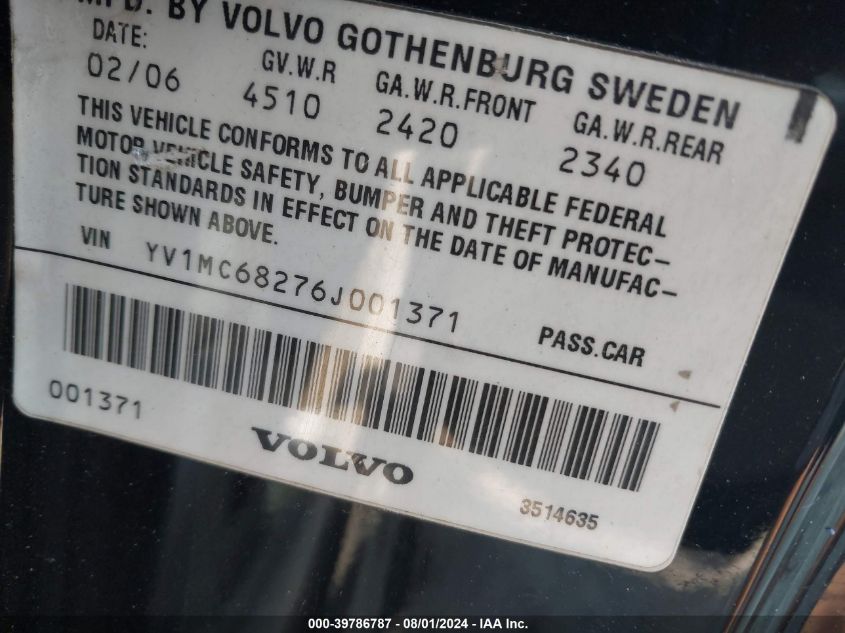 2006 Volvo C70 T5 VIN: YV1MC68276J001371 Lot: 39786787