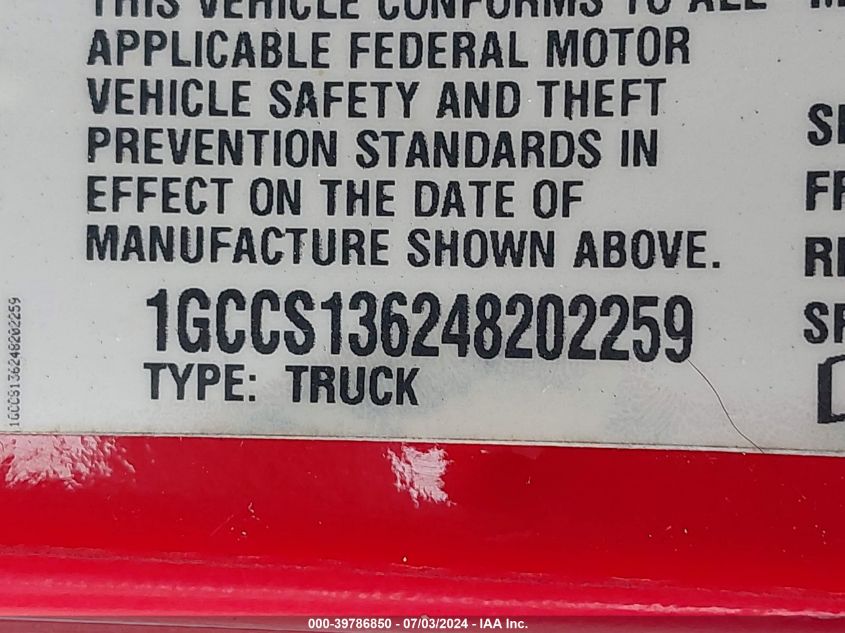 2004 Chevrolet Colorado VIN: 1GCCS136248202259 Lot: 39786850