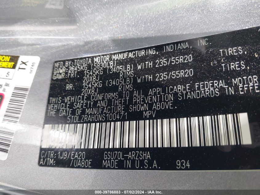 2022 Toyota Highlander Xse VIN: 5TDLZRAH0NS100471 Lot: 39786883