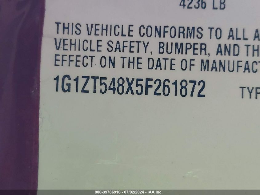 2005 Chevrolet Malibu Ls VIN: 1G1ZT548X5F261872 Lot: 39786916