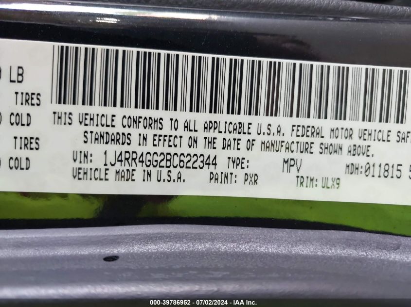 2011 Jeep Grand Cherokee Laredo VIN: 1J4RR4GG2BC622344 Lot: 39786952