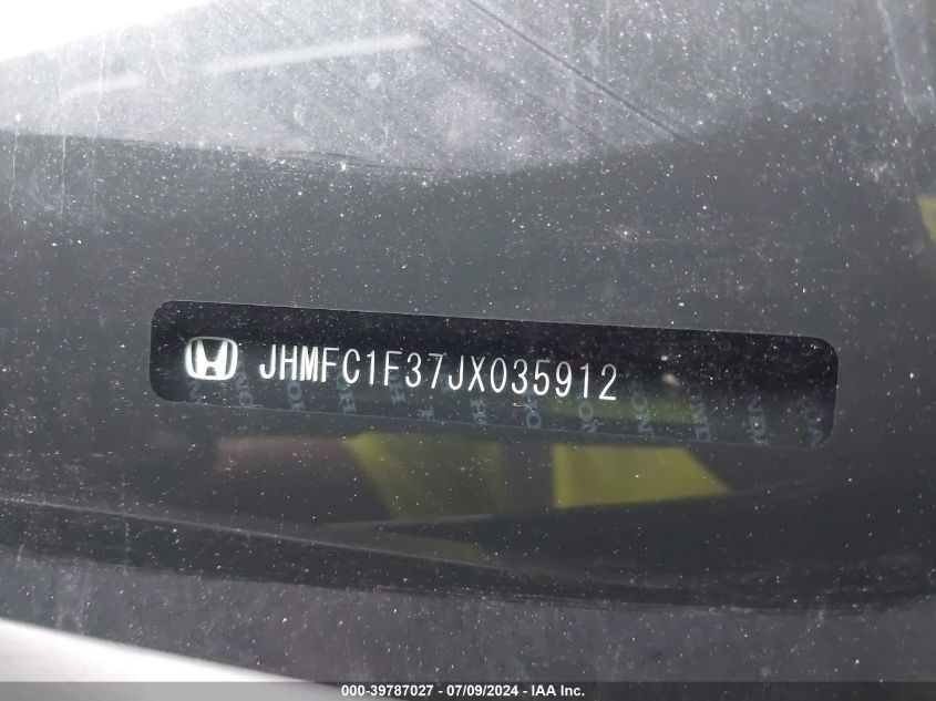 2018 Honda Civic Ex-T VIN: JHMFC1F37JX035912 Lot: 39787027