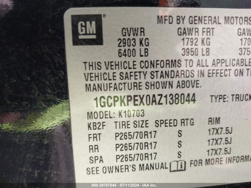 2010 Chevrolet Silverado 1500 Work Truck VIN: 1GCPKPEX0AZ138044 Lot: 39787048