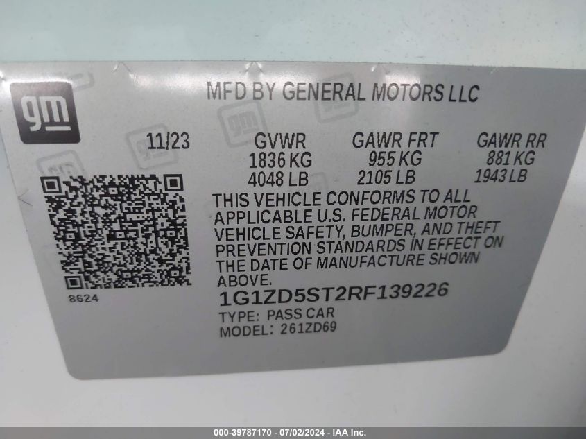 1G1ZD5ST2RF139226 | 2024 CHEVROLET MALIBU