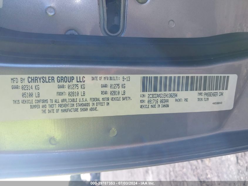 2014 Chrysler 300 VIN: 2C3CCAAG1EH136294 Lot: 39787353