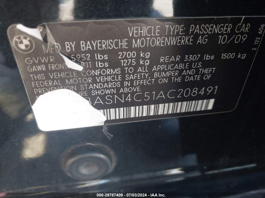 2010 BMW 550 Gt VIN: WBASN4C51AC208491 Lot: 39787409