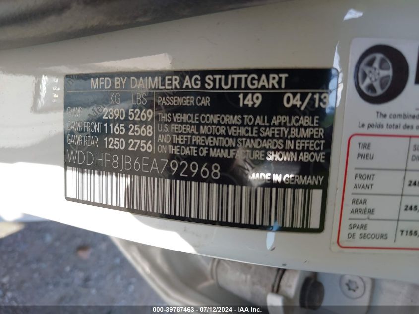 2014 Mercedes-Benz E 350 4Matic VIN: WDDHF8JB6EA792968 Lot: 39787463