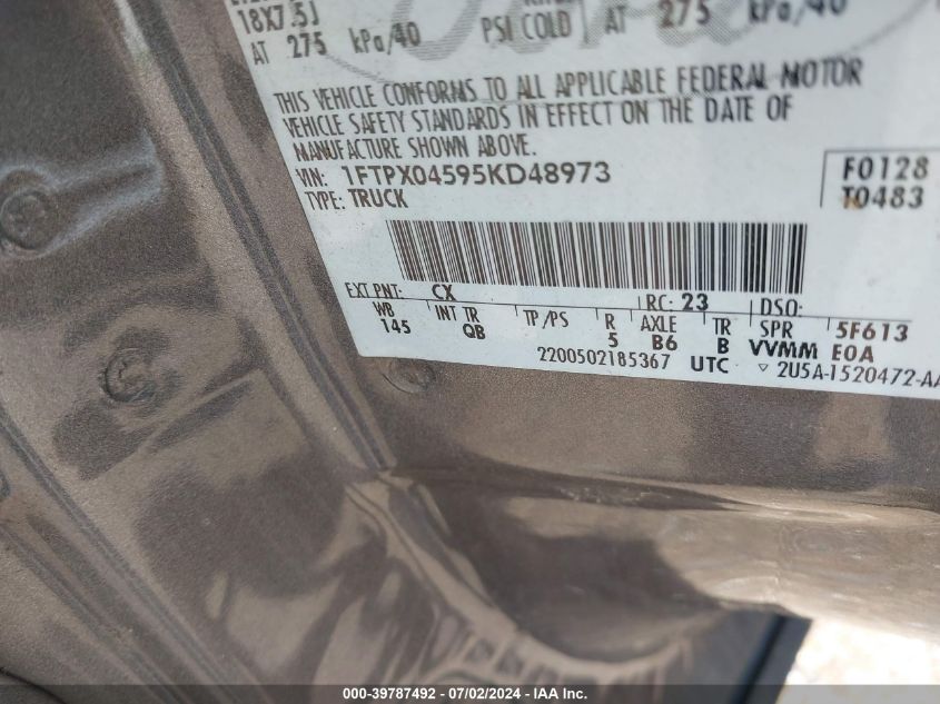 2005 Ford F-150 Fx4/Xlt VIN: 1FTPX04595KD48973 Lot: 39787492