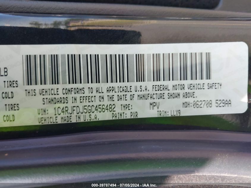 2016 Jeep Grand Cherokee Srt Night VIN: 1C4RJFDJ5GC456482 Lot: 39787494