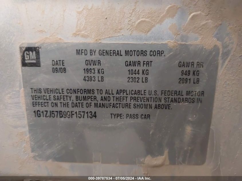 2009 Chevrolet Malibu Lt VIN: 1G1ZJ57B99F157134 Lot: 39787534