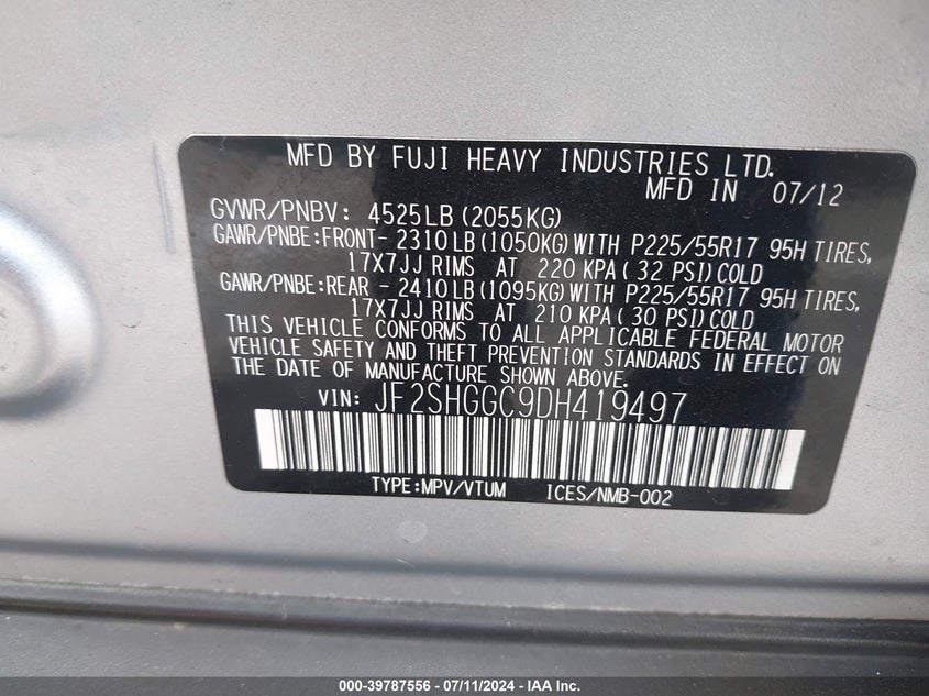 2013 Subaru Forester 2.5Xt Touring VIN: JF2SHGGC9DH419497 Lot: 39787556