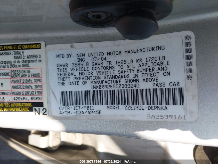 1NXBR32E55Z389240 2005 Toyota Corolla Ce/Le/S