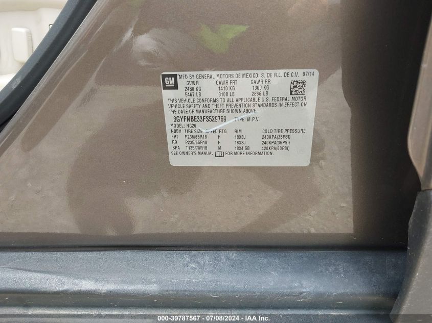 2015 Cadillac Srx Luxury Collection VIN: 3GYFNBE33FS529769 Lot: 39787567