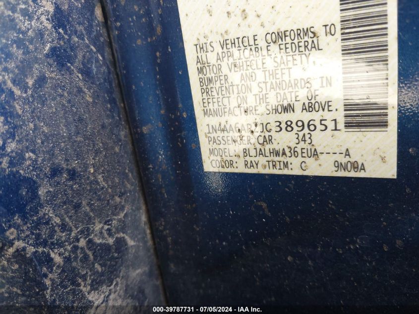 2018 Nissan Maxima 3.5 Platinum VIN: 1N4AA6AP2JC389651 Lot: 39787731