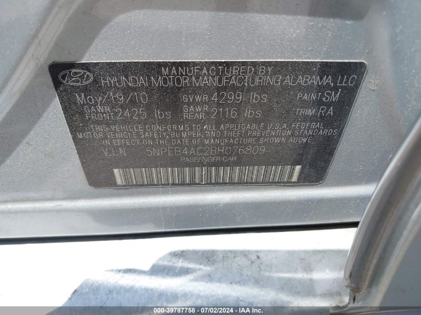 5NPEB4AC2BH076809 | 2011 HYUNDAI SONATA