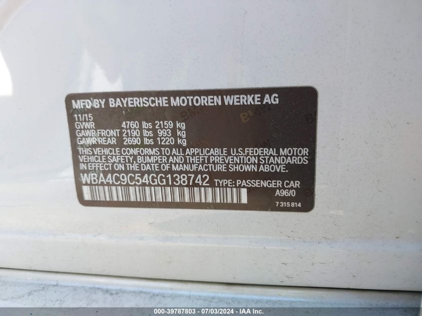 2016 BMW 428I GRAN COUPE XDRIVE - WBA4C9C54GG138742