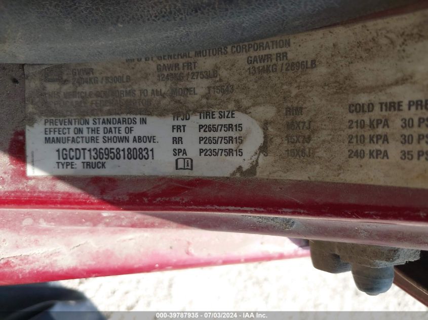 2005 Chevrolet Colorado Ls VIN: 1GCDT136958180831 Lot: 39787935