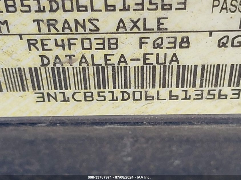 2006 Nissan Sentra 1.8/1.8S VIN: 3N1CB51D06L613563 Lot: 39787971