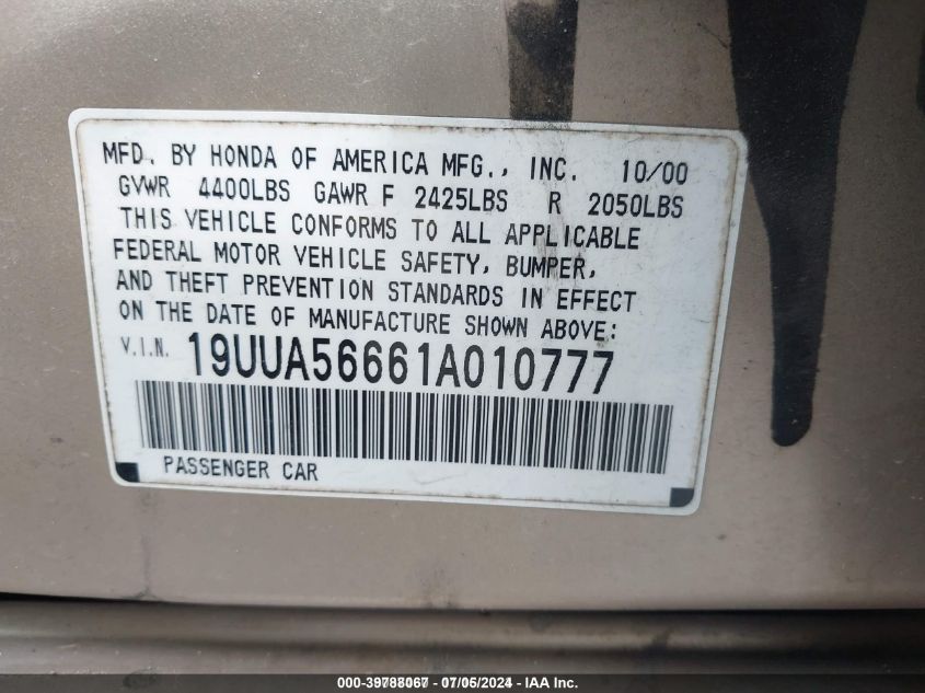 19UUA56661AO10777 2001 Acura Tl 3.2 (A5)