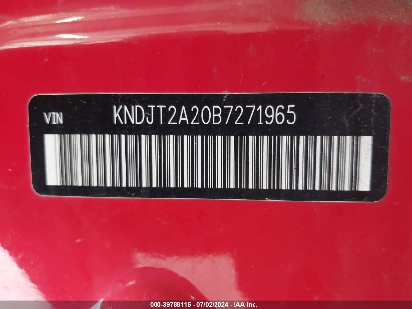 2011 Kia Soul +/!/Sport VIN: KNDJT2A20B7271965 Lot: 39788115