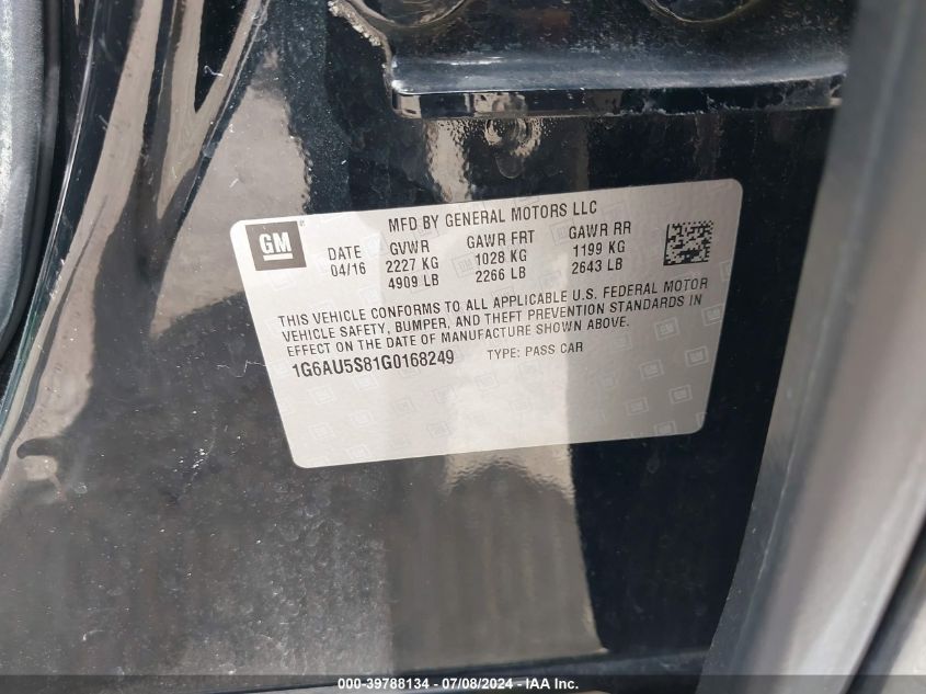 2016 Cadillac Cts V-Sport VIN: 1G6AU5S81G0168249 Lot: 39788134