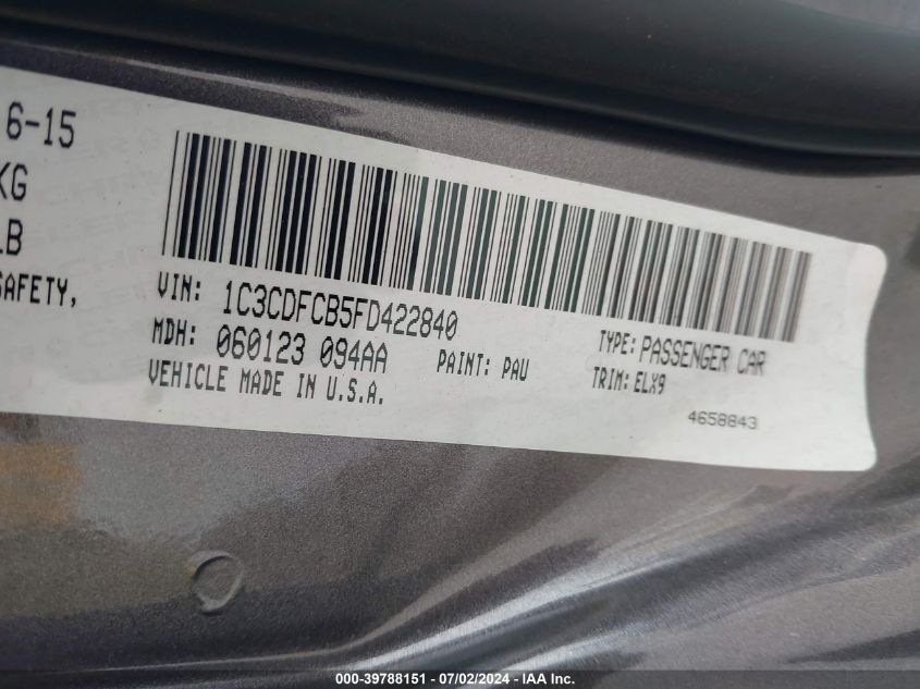 1C3CDFCB5FD422840 2015 Dodge Dart Limited