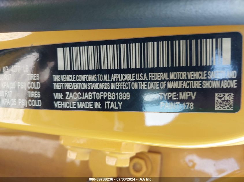 2015 Jeep Renegade Latitude VIN: ZACCJABT0FPB81899 Lot: 39788236