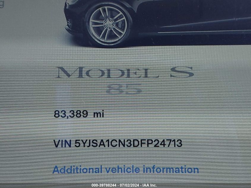 2013 Tesla Model S VIN: 5YJSA1CN3DFP24713 Lot: 39788244