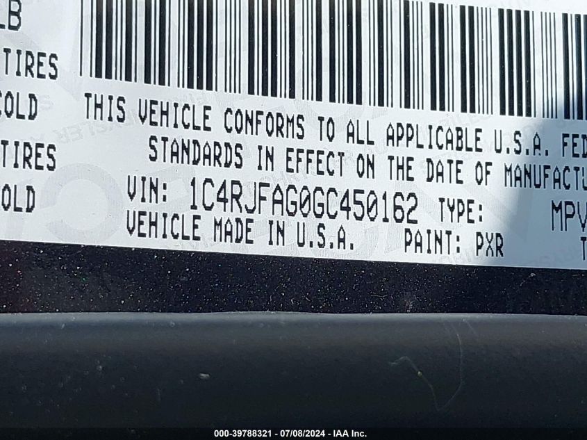 2016 Jeep Grand Cherokee Laredo VIN: 1C4RJFAG0GC450162 Lot: 39788321