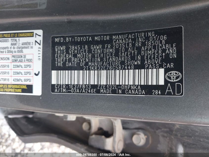 2T1KR32E76C587448 2006 Toyota Matrix Xr