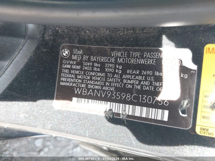 2008 BMW 535I VIN: WBANW13598CZ81311 Lot: 39788378