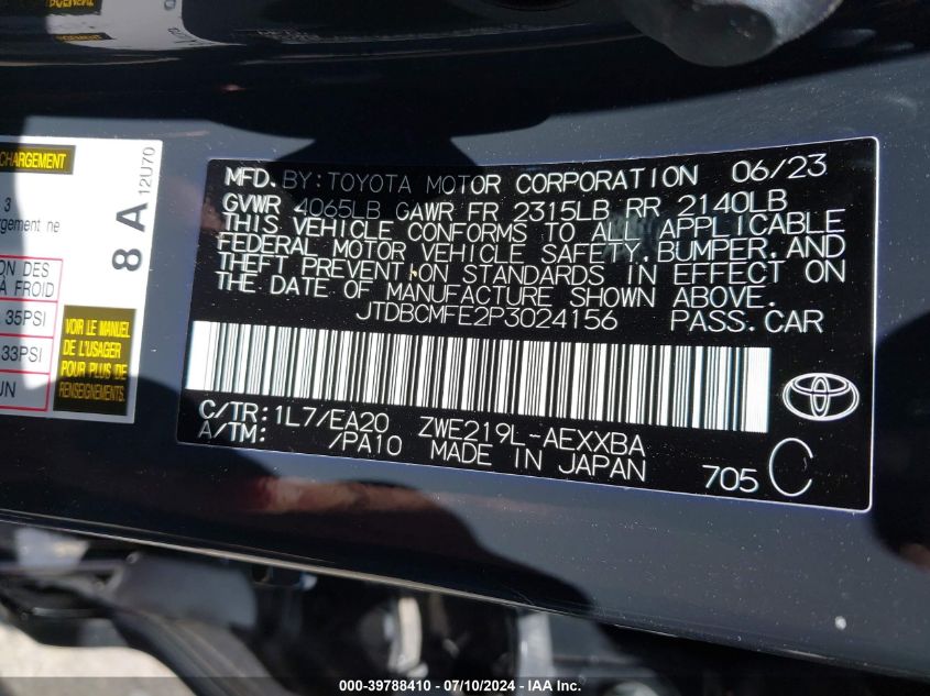 2023 TOYOTA COROLLA HYBRID XLE - JTDBCMFE2P3024156