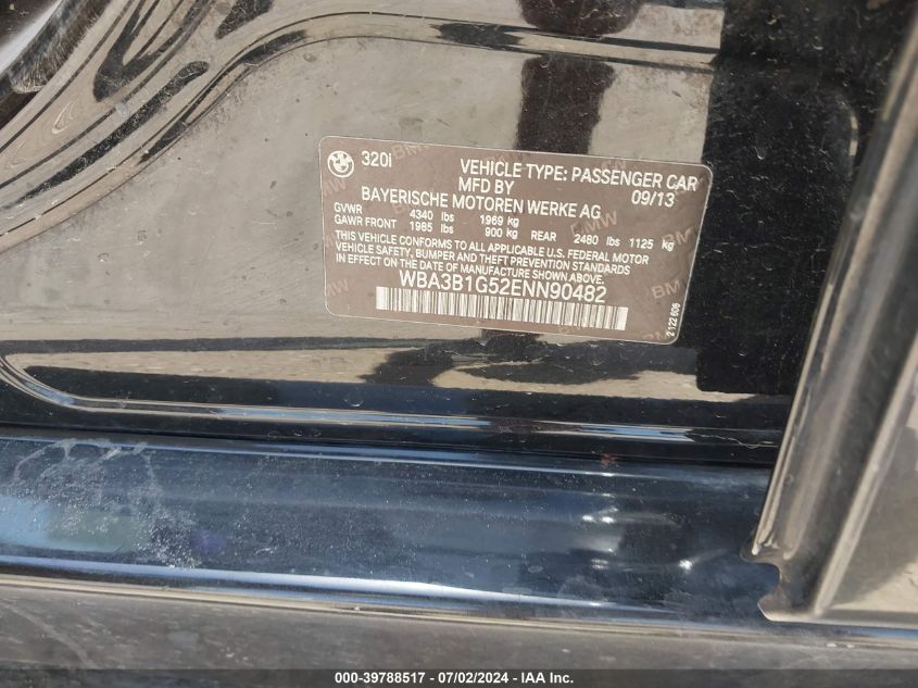 2014 BMW 3 Series 320I VIN: WBA3B1G52ENN90482 Lot: 39788517
